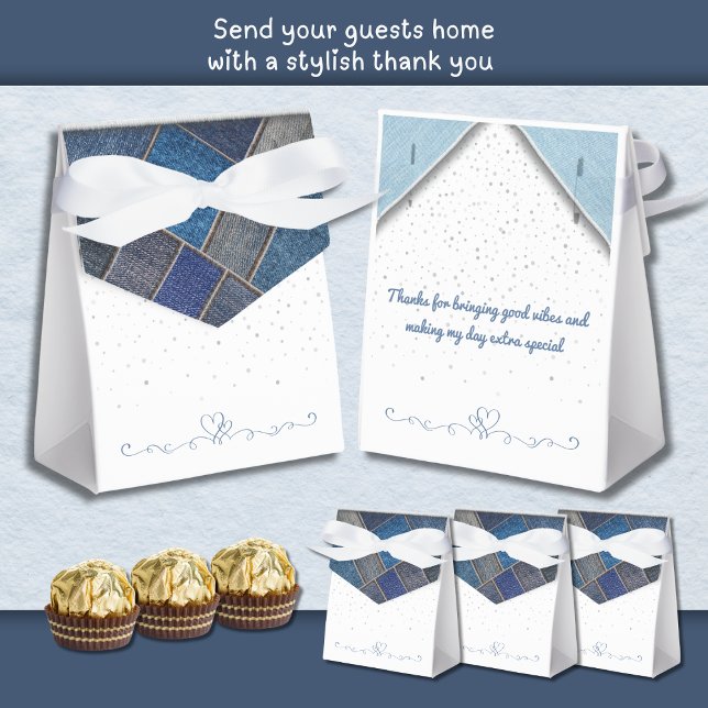 Caja de Favor de la Fiesta de Cumpleaños de Moda A (Trendy Blue Denim Birthday Party Favor Box)