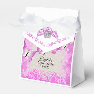 Caja de Favor de Quinceanera de Mariposa Rosa