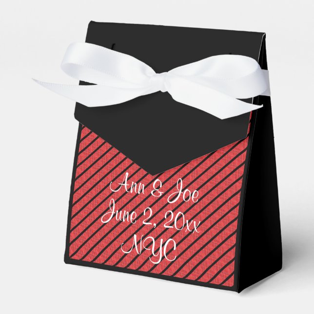 Caja de Favor de Rayas Negras Rojas Boda Personali (Front Side)