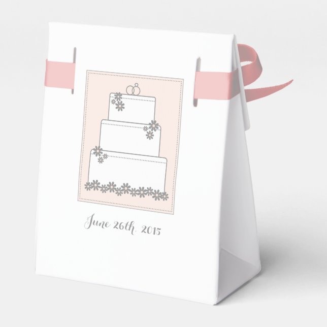 Caja de Favor de Recepción de Pastel Boda Rosa (Reverso)