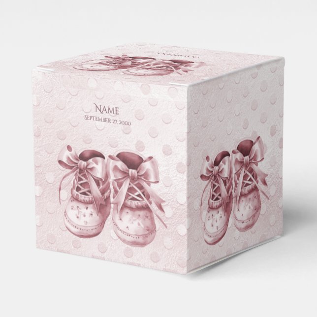 Caja de Favor de Zapatos para Bebé Rosa (Costado Anverso)