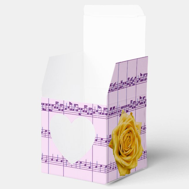 Caja de Favor del Corazón de Rosa Amarillo y Músic (Abierto)