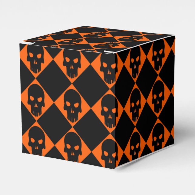 Caja de Favor del Cráneo Negro de Halloween (Costado Anverso)