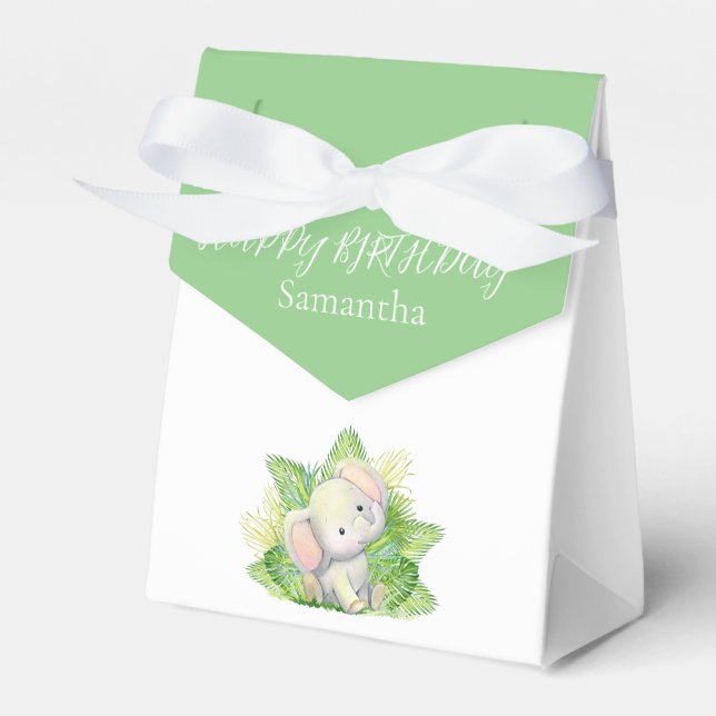 Caja de Favor del Cumpleaños del Elefante Safari (Front Side)