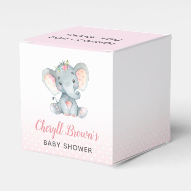 Caja de Favor del Elefante - Chica Baby Shower Ros (Costado Anverso)
