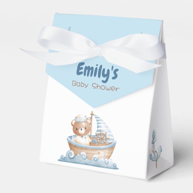 Caja de Favor del Oso Náutico (Boy Baby Shower) (Front Side)