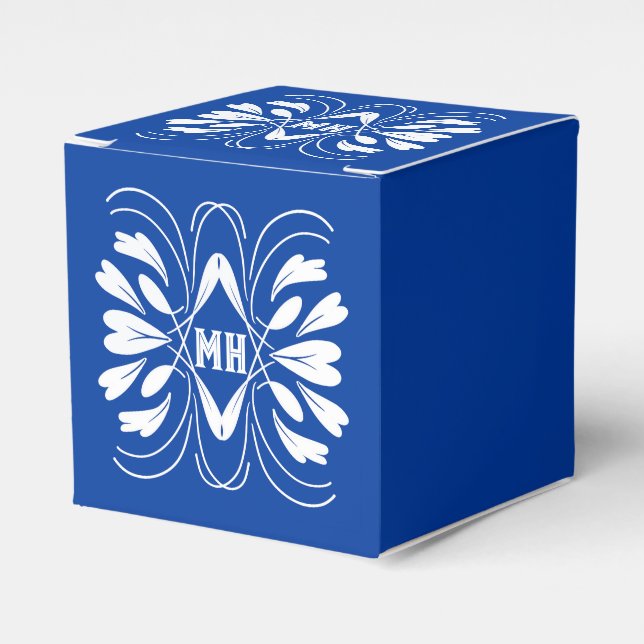 Caja de Favor del Personalizado Azul Real Monogram (Costado Anverso)