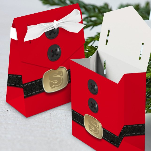 Caja de Favor Elf Suit Santa Party Navidades Rojos (Fun and festive favor box with space for your initial)