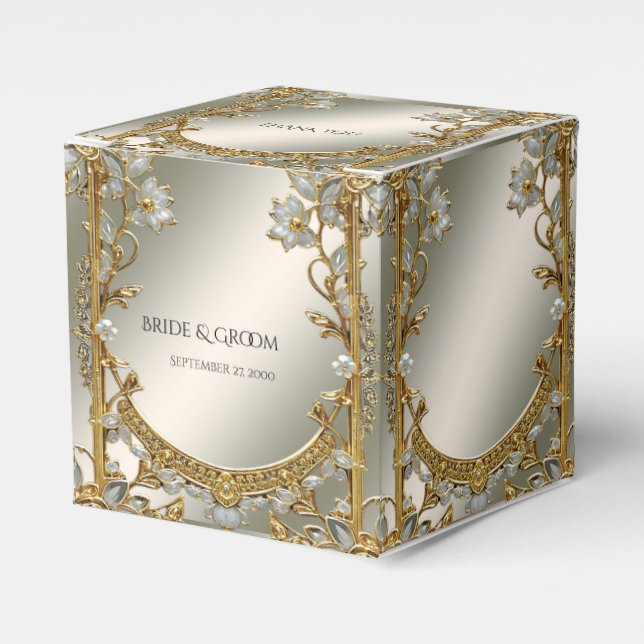 Caja de Favor Floral Blanca Ornate Gold