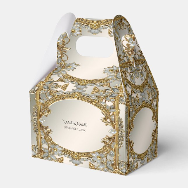 Caja de Favor Floral Blanca Ornate Gold (Front Side)