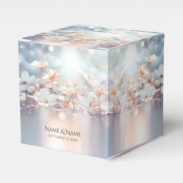 Caja de Favor Floral de Melocotón Blanco (Costado Anverso)