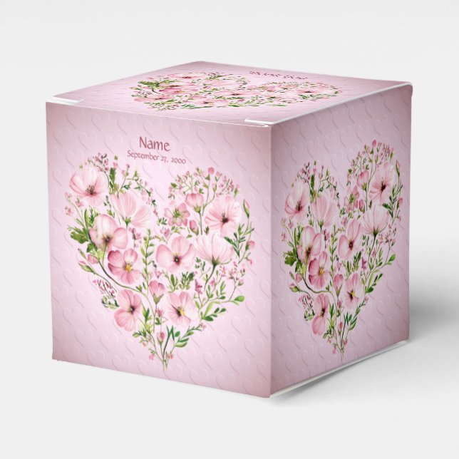 Caja de Favor Floral del Corazón Rosa (Costado Anverso)
