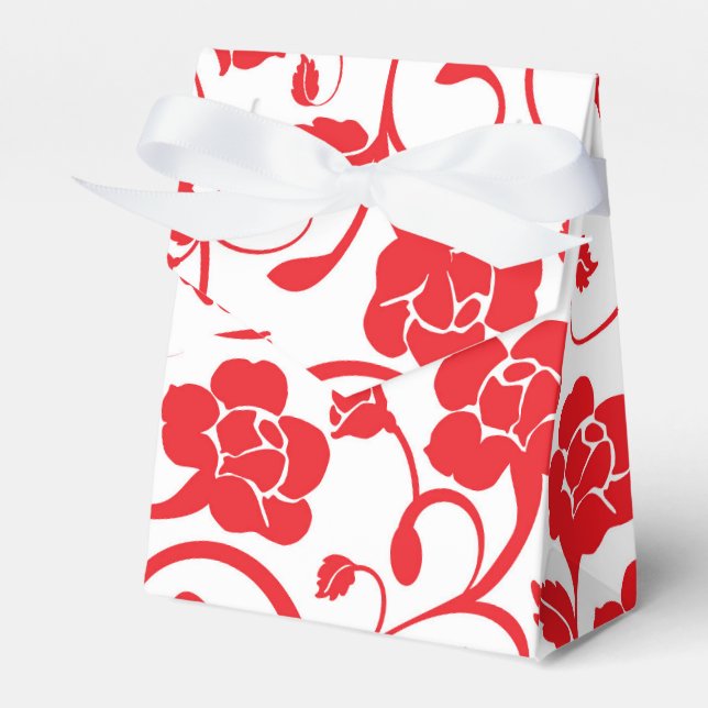 Caja de Favor Floral Roja con Bow Blanco (Front Side)