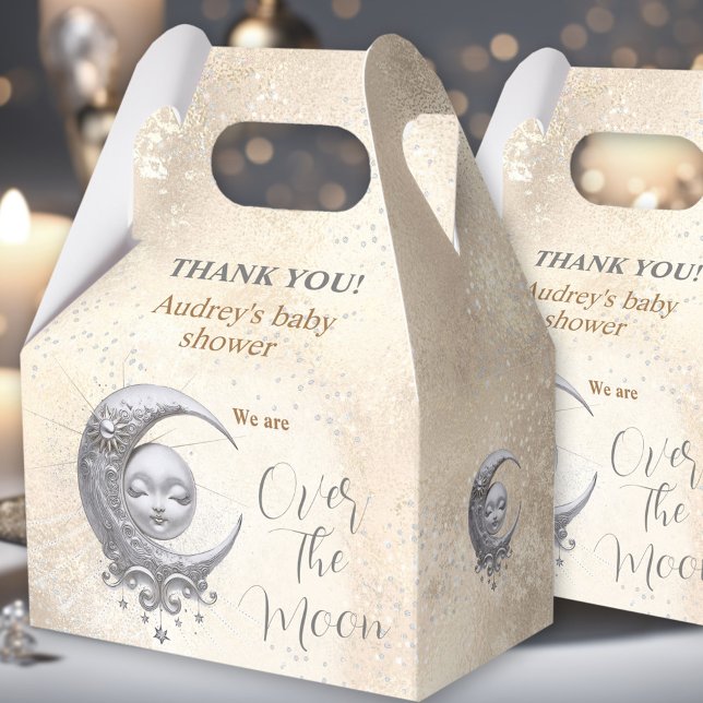 Caja De Favor Neutral De Baby Shower Sobre La Luna (Over The Moon Neutral Baby Shower Favor Box)
