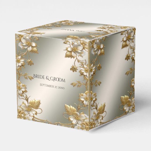 Caja de Favor Ornate de Oro Floral Blanca (Costado Anverso)