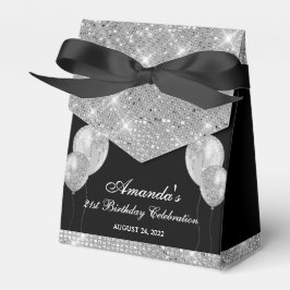Caja de Favor Personalizable Glam Negra y Plateada