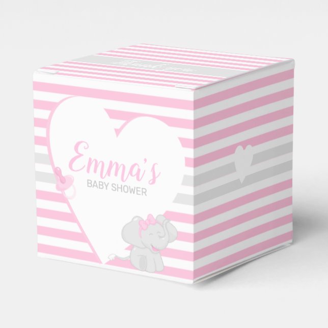 Caja de Favor Rosa para Elefante Cute Baby Shower (Costado Anverso)