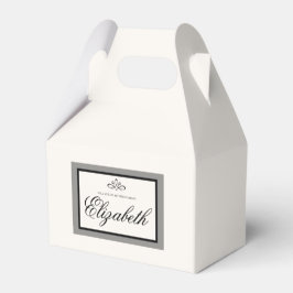 Caja de favores de boda blanca y negra