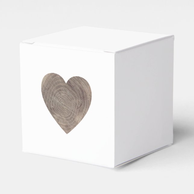 Caja de favores de boda de corazón de madera rústi (Costado Anverso)