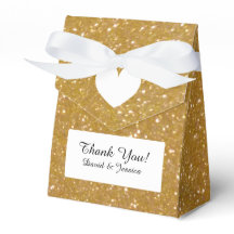 Caja de favores de boda de estilo purpurina de oro