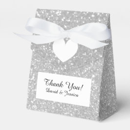 Caja de favores de boda estilo purpurina de plata