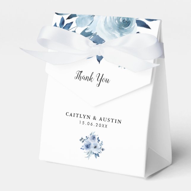 caja de favores de boda floral azul moderna (Front Side)
