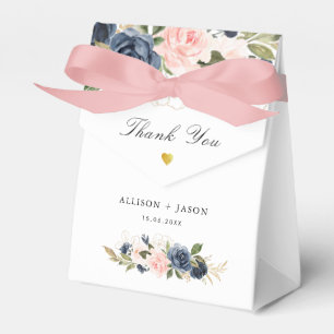 caja de favores de boda floral de color azul marin