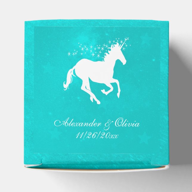 Caja de favores de boda turquesa unicornio (Parte superior)