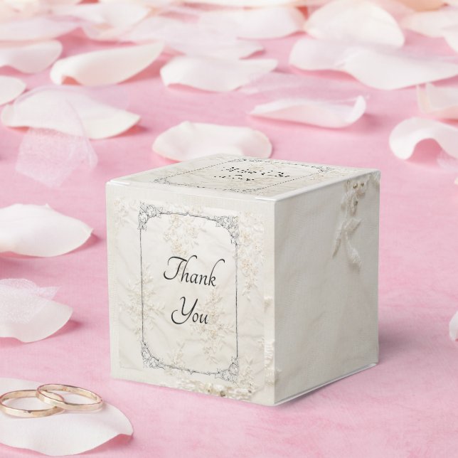 Caja de favores de bodas de encaje con bordado (Boda)