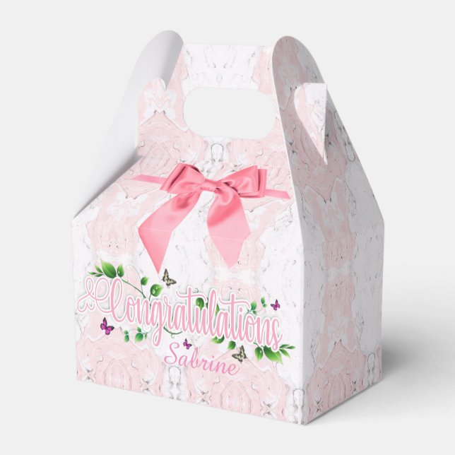 Caja de favores de felicitaciones rosadas para tod (Front Side)