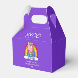 Caja de favores de partido morado unicornio