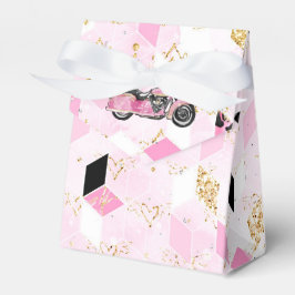 Caja de favores geométricos rosa, negro y dorado