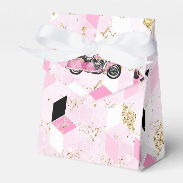 Caja de favores geométricos rosa, negro y dorado (Front Side)