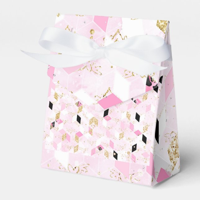 Caja de favores geométricos rosa, negro y dorado (Front Side)
