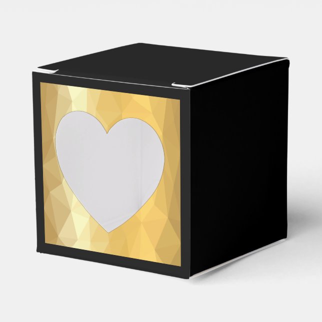 Caja de favores negra cuadrada con corazón dorado. (Anverso)