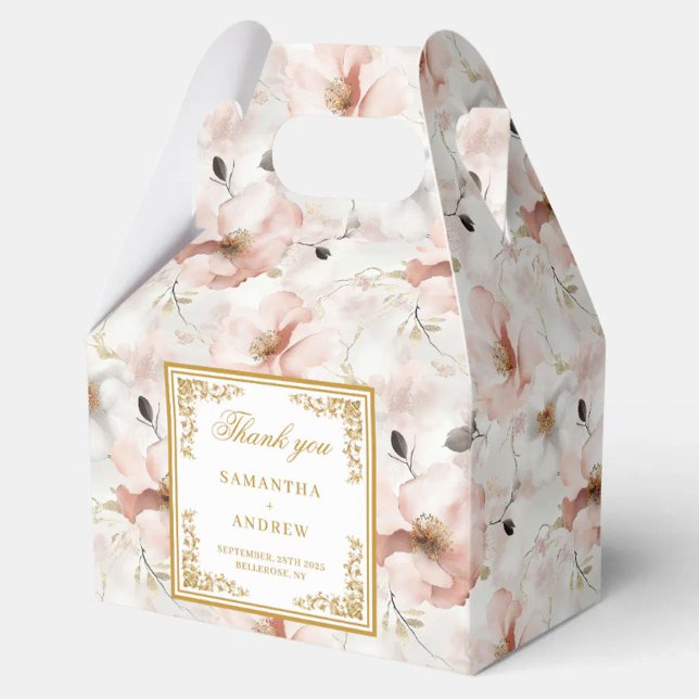 Caja de favores románticos de marfil dorado floral (Romantic blush ivory gold floral wedding favor box)