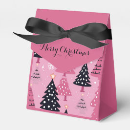 caja de favores rosa de patrón de árbol de Navidad