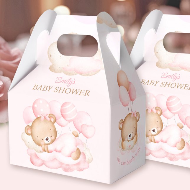 Caja de favoritos Baby Shower del oso rosa del chi (Girl pink Bear Favor Box - You can choose from 3 sizes by clicking on the STYLE dropbox.)