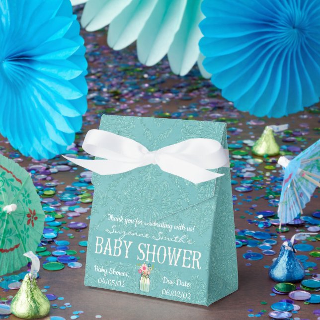Caja de favoritos de Baby Shower de Damask azul (Fiesta)