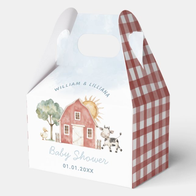 Caja de favoritos de Baby Shower de granja (Anverso)
