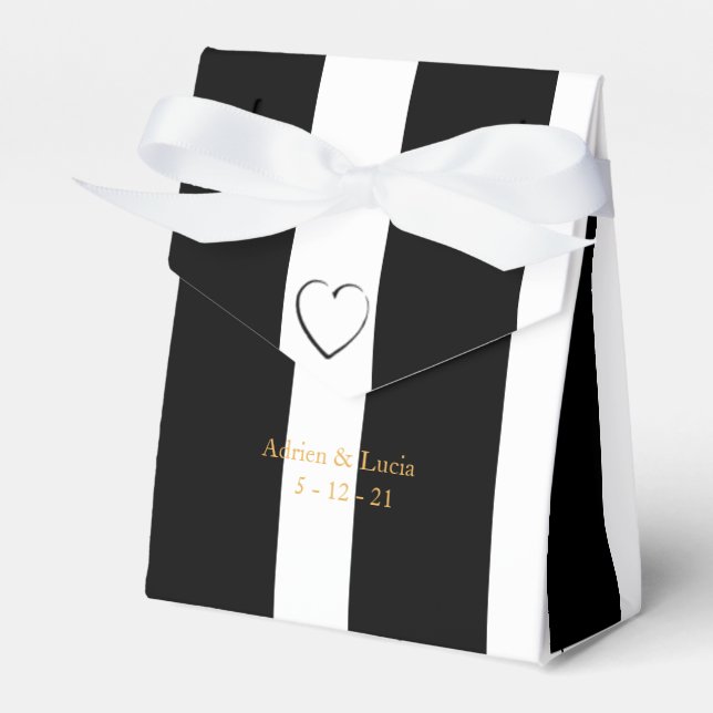 Caja de favoritos de bodas editable en franja blan (Front Side)