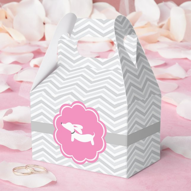 Caja de favoritos de la fiesta de Dachshund rosa (Boda)