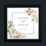Caja de Keepsake de madera de Boda rosa Rubor<br><div class="desc">Esta caja de conservas de madera boda está decorada con flores acuarelas pintadas en tonos rosas,  blancos y verdes con un marco cuadrado. Para una personalización más avanzada de este diseño,  haga clic en el enlace "Personalizar más adelante".</div>