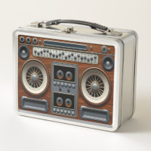 Caja de lunch de metal radio de casete inspirada e