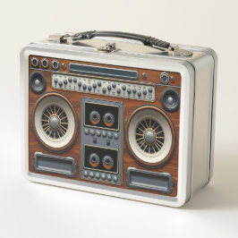 Caja de lunch de metal radio de casete inspirada e