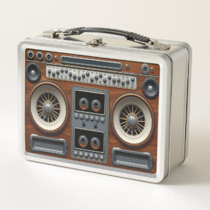 Caja de lunch de metal radio de casete inspirada e