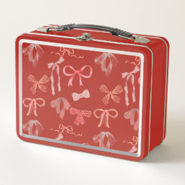 Caja de metal con lazos rojos