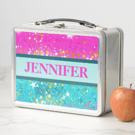 Caja de metal de colores brillantes para almuerzo
