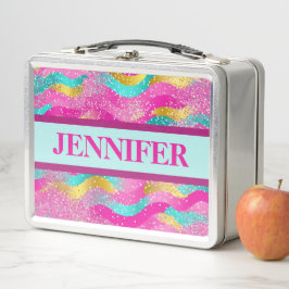 Caja de metal de colores brillantes para almuerzo