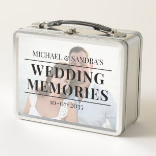 Caja de metal de recuerdos de boda con foto person